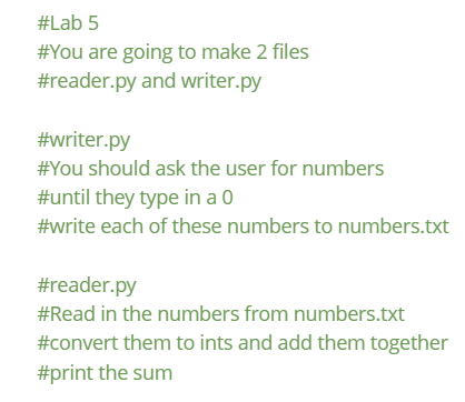 Solved \#Lab 5\#You are going to make 2 ﻿files \#reader.py | Chegg.com