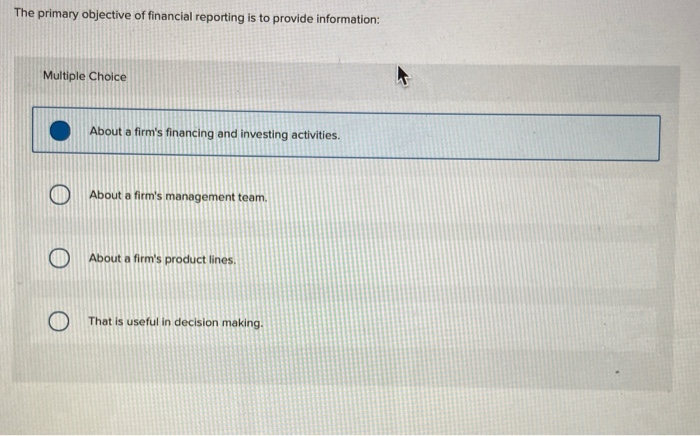 Solved The primary objective of financial reporting is to | Chegg.com