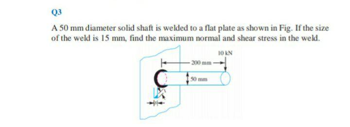 Solved Q3 A 50 Mm Diameter Solid Shaft Is Welded To A Flat 9140