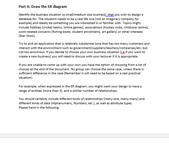 Solved Part A Draw The Er Diagram Identify The Business