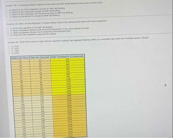 Solved Quention 36: If a Roodway Worker reports for duty | Chegg.com