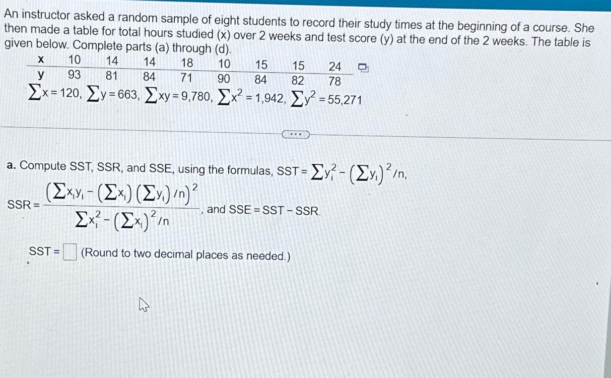 Solved An instructor asked a random sample of eight students | Chegg.com