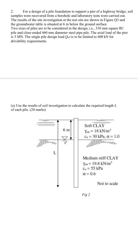 Solved 2. For a design of a pile foundation to support a | Chegg.com