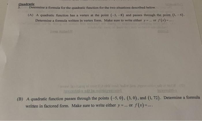 Solved Quadratic Determine a formula for the quadratic | Chegg.com