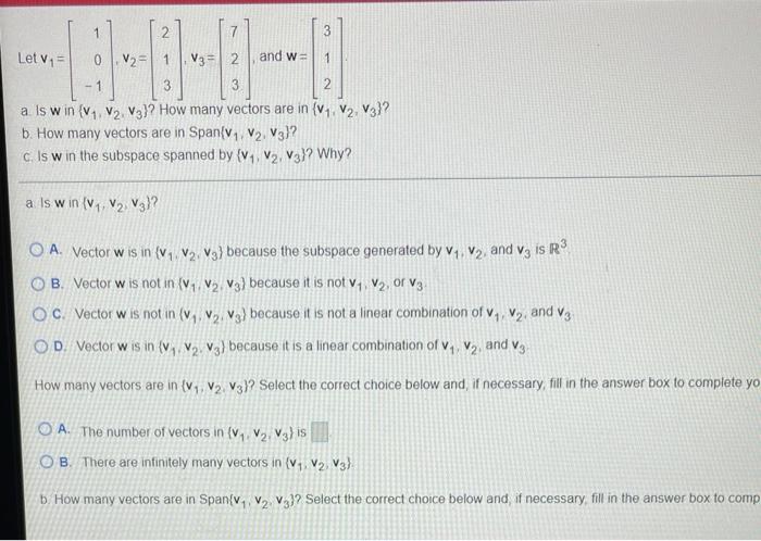 Solved 1 2 3 Let V = V2= V3 = 2 And W= 1 - 1 3 2 A Is Win | Chegg.com