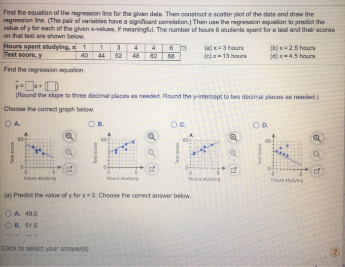 Solved Find the equation of the regression line for the | Chegg.com