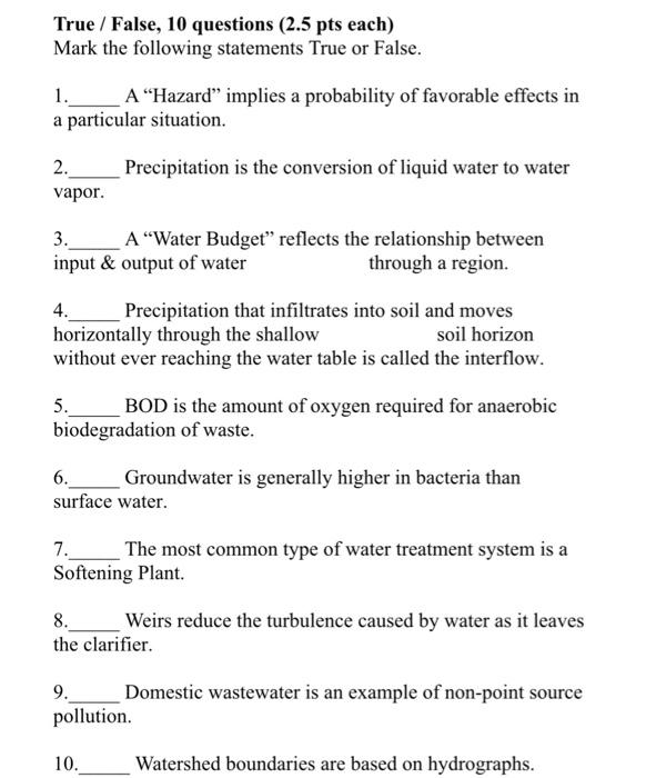 Solved True False Questions Pts Each Mark The Chegg Com