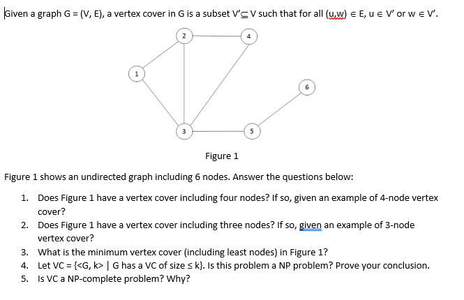 Solved Given a graph G=(V,E), ﻿a vertex cover in G ﻿is a | Chegg.com