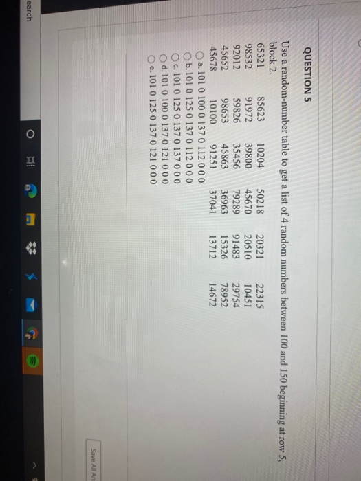 Solved QUESTION 5 10451 Use A Random-number Table To Get A | Chegg.com