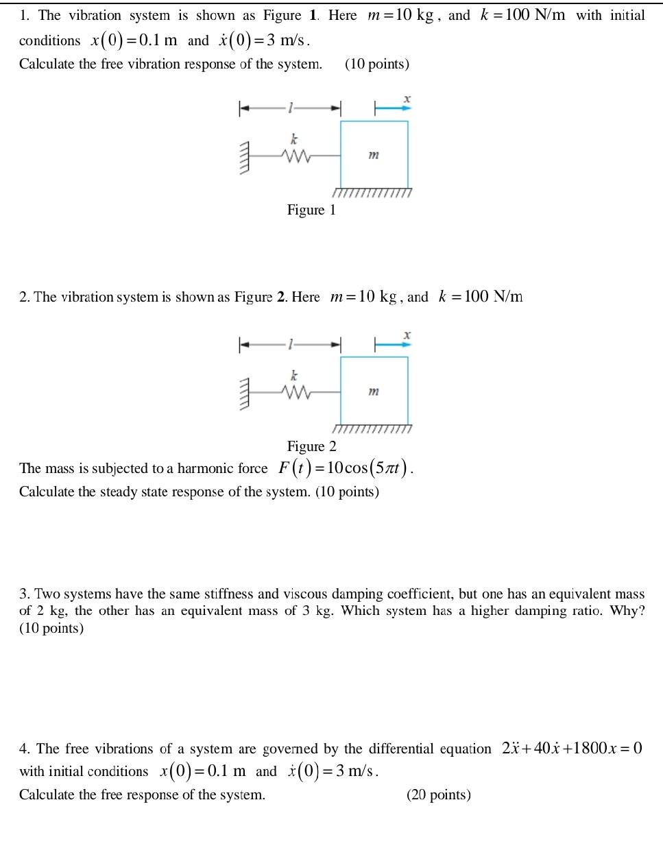 Solved 1. The vibration system is shown as Figure 1. Here | Chegg.com