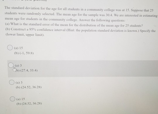 Solved The standard deviation for the age for all students | Chegg.com