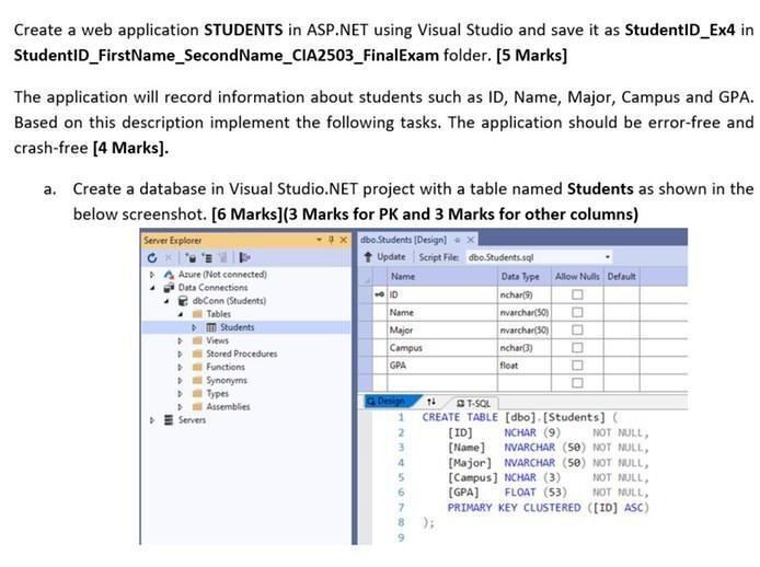 Create a web application STUDENTS in ASP.NET using | Chegg.com