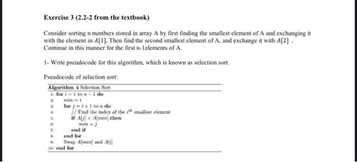 Solved Exercise 3 (2.2-2 from the textbook) Consider sorting | Chegg.com