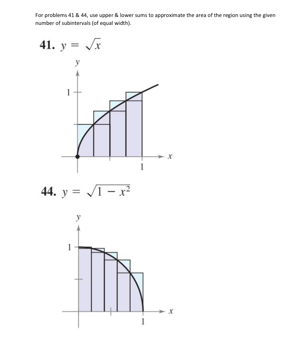 Solved For problems 41 ﻿& 44, ﻿use upper & lower sums to | Chegg.com