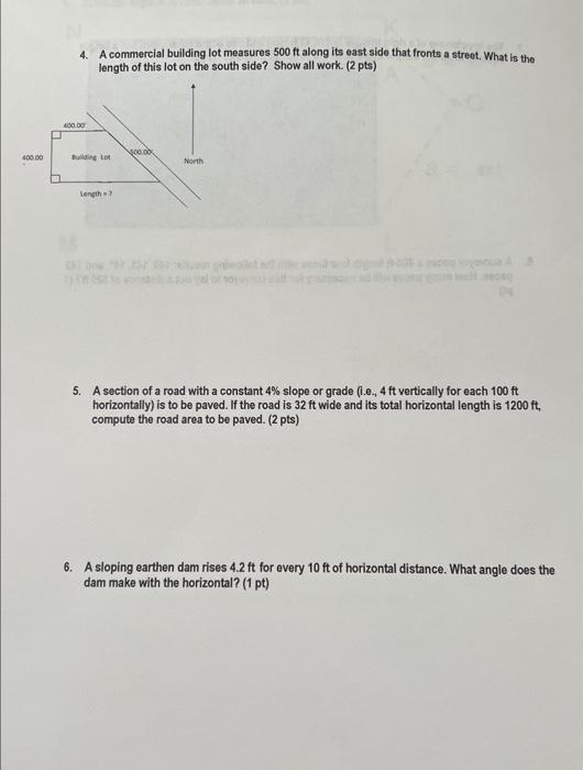 Solved 4. A commercial building lot measures 500ft along its | Chegg.com