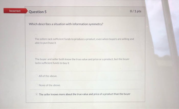 Solved Incorrect Question 5 0/1 pts Which describes a | Chegg.com