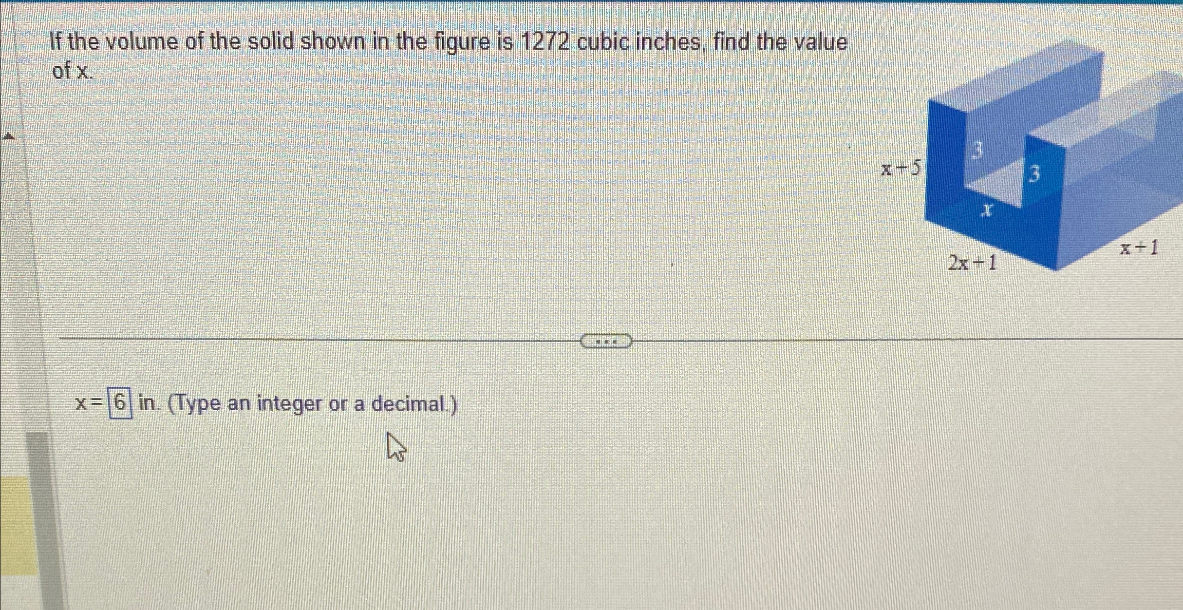 Solved If the volume of the solid shown in the figure is | Chegg.com