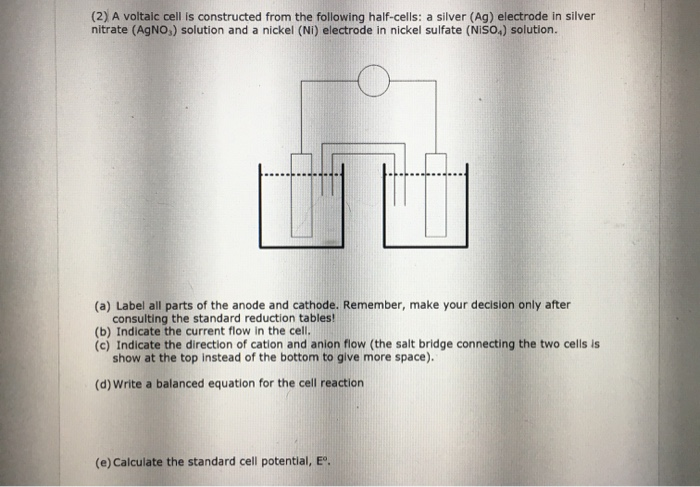 Solved (2) A voltaic cell is constructed from the following | Chegg.com