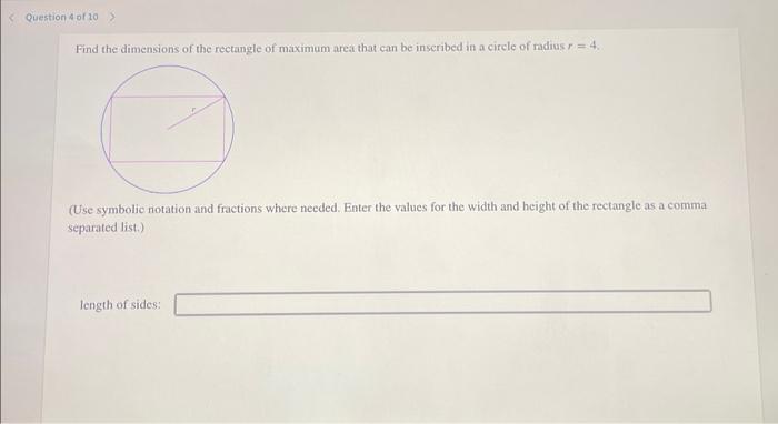 Solved Find the dimensions of the rectangle of maximum area | Chegg.com