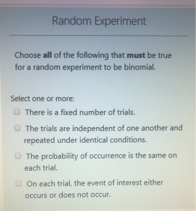 Solved Random Experiment Choose All Of The Following That | Chegg.com