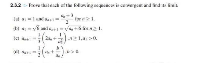 Solved 2.3.2 Prove that each of the following sequences is | Chegg.com
