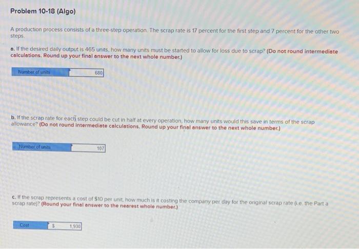 Solved Problem 10-18 (Algo) A production process consists of | Chegg.com