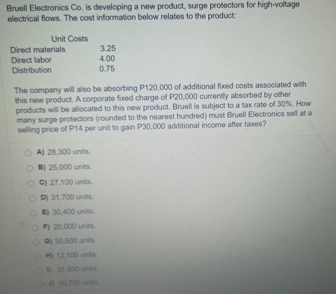 Solved Bruell Electronics Co. is developing a new product,
