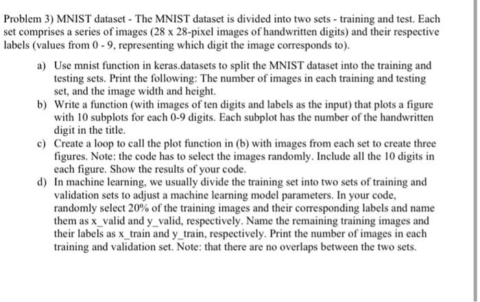 Solved Problem 3) MNIST dataset - The MNIST dataset is | Chegg.com