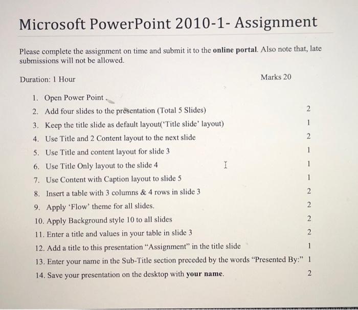 Solved Microsoft PowerPoint 2010-1- Assignment Please | Chegg.com