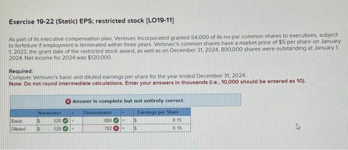 Solved As part of its executive compensation plan, Vertovec | Chegg.com