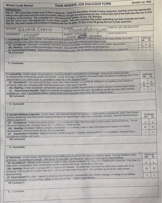 Solved Whole Foods Market Instructions TEAM MEMBER JOB