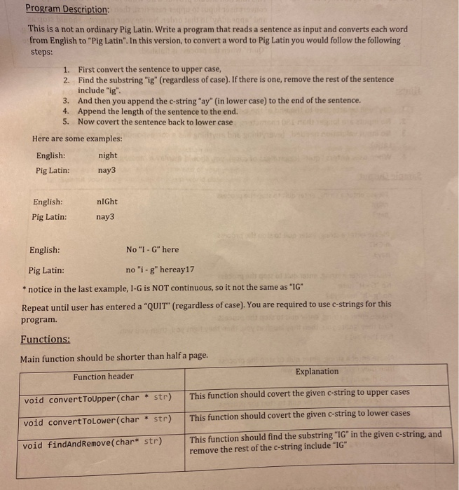 Solved Program Description: This is a not an ordinary Pig | Chegg.com