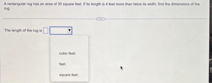 Solved A rectangular rug has an area of 30 square feet. If | Chegg.com