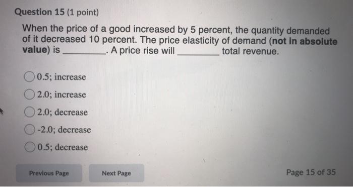 Solved Question 15 (1 point) When the price of a good | Chegg.com