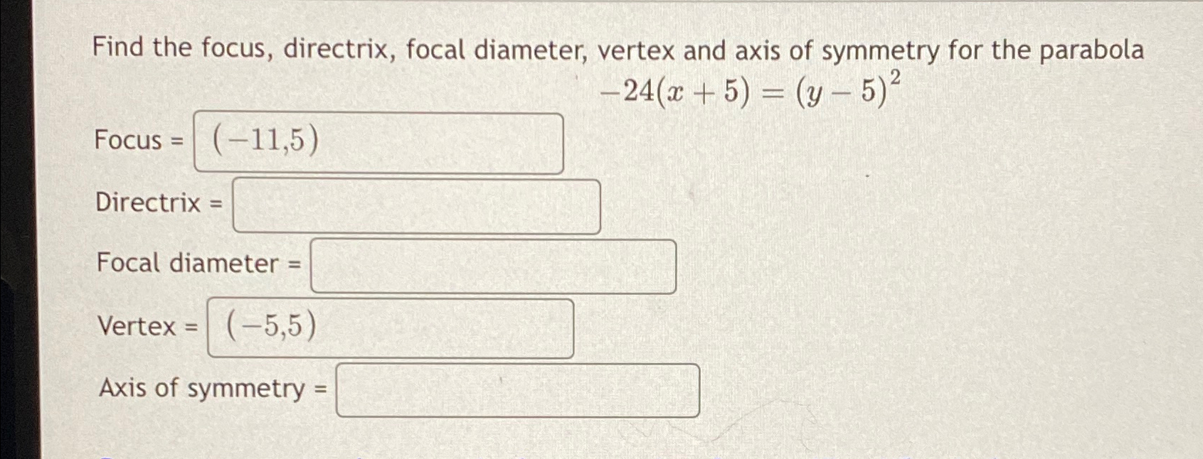 Solved Find the directrix, for the | Chegg.com
