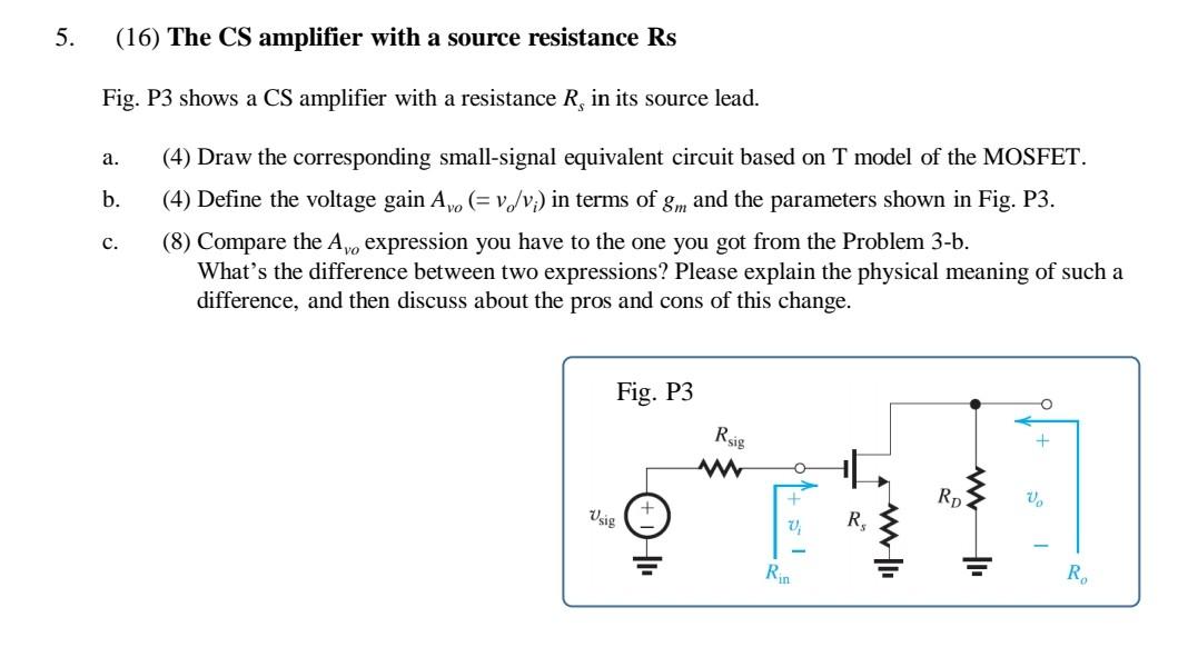 Solved 5. (16) The CS amplifier with a source resistance Rs | Chegg.com