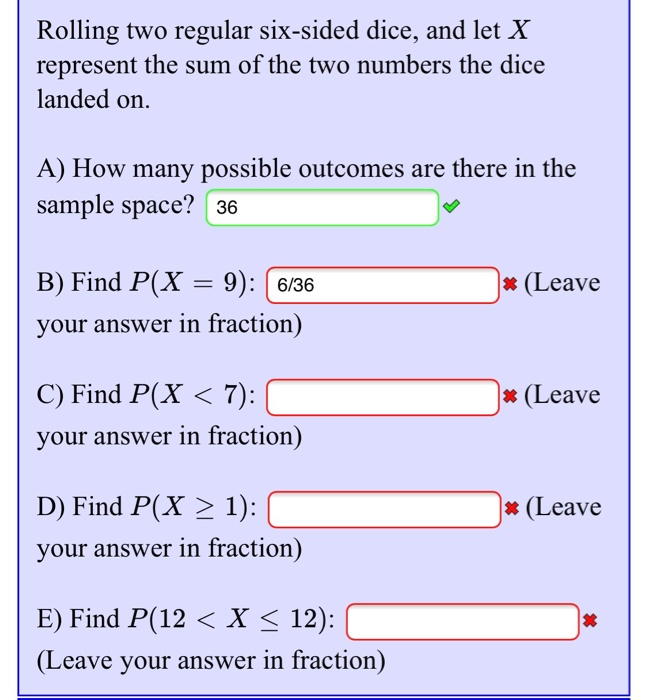 Solved Rolling two regular six-sided dice, and let X | Chegg.com