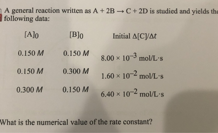 A General Reaction Written As A 2b C 2d Is Chegg 