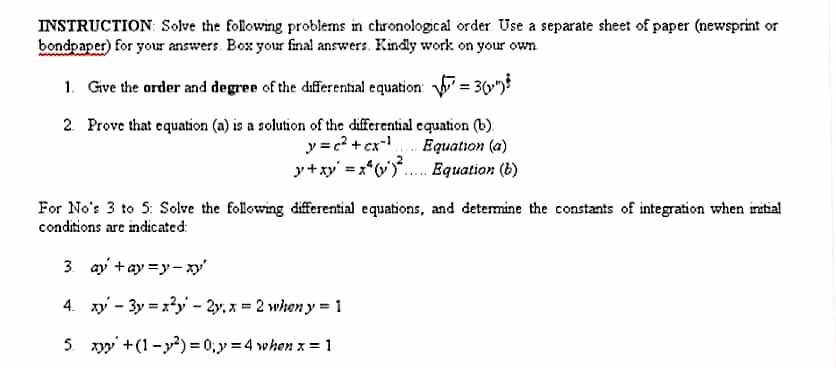 Solved INSTRUCTION Solve the following problems in | Chegg.com