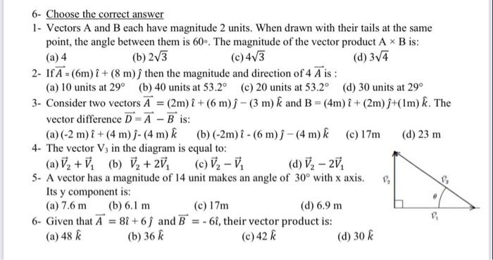 Solved 6- Choose The Correct Answer 1- Vectors A And B Each | Chegg.com