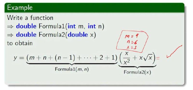 Solved Example Write a function → double Formula1(int m, int | Chegg.com