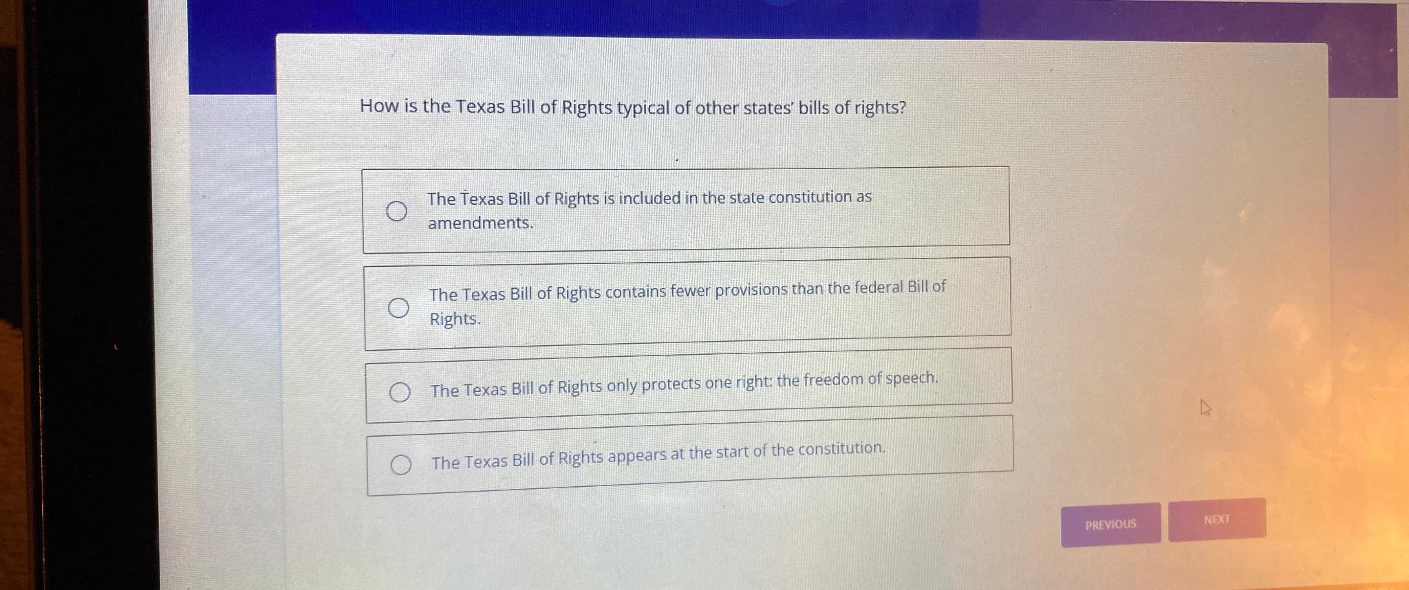 Solved How is the Texas Bill of Rights typical of other | Chegg.com