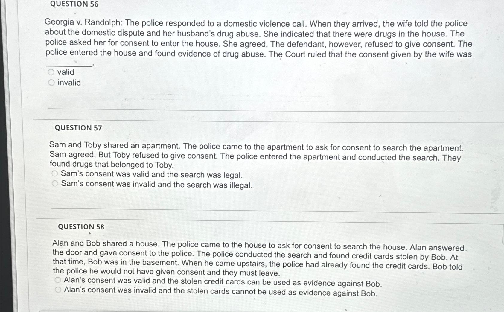 Solved QUESTION 56Georgia v. ﻿Randolph: The police responded | Chegg.com