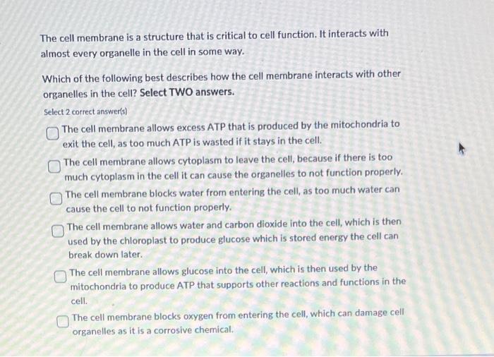 Solved The cell membrane is a structure that is critical to | Chegg.com