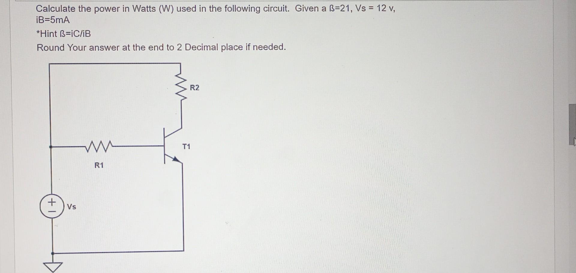 Solved Calculate The Power In Watts (W) Used In The | Chegg.com