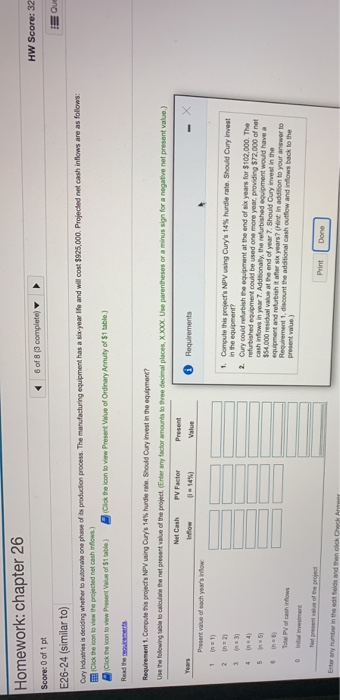 Solved HW Score: 32 Que Homework: Chapter 26 of 8 (3 | Chegg.com