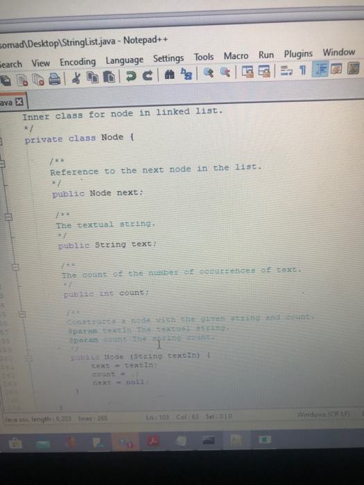 Solved omad\Desktop\StringList.java - Notepad++ earch View | Chegg.com