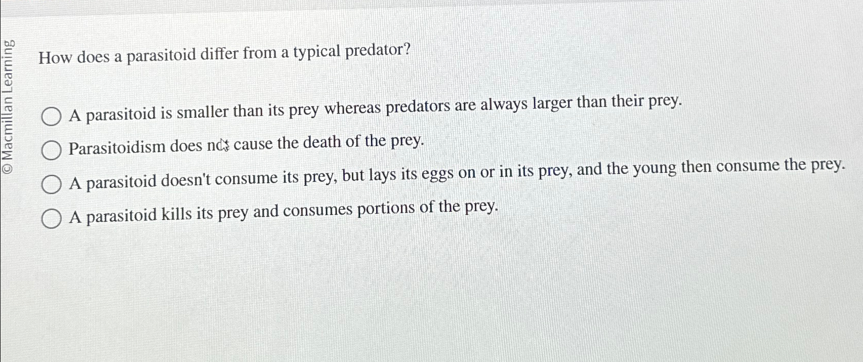 Solved How does a parasitoid differ from a typical | Chegg.com