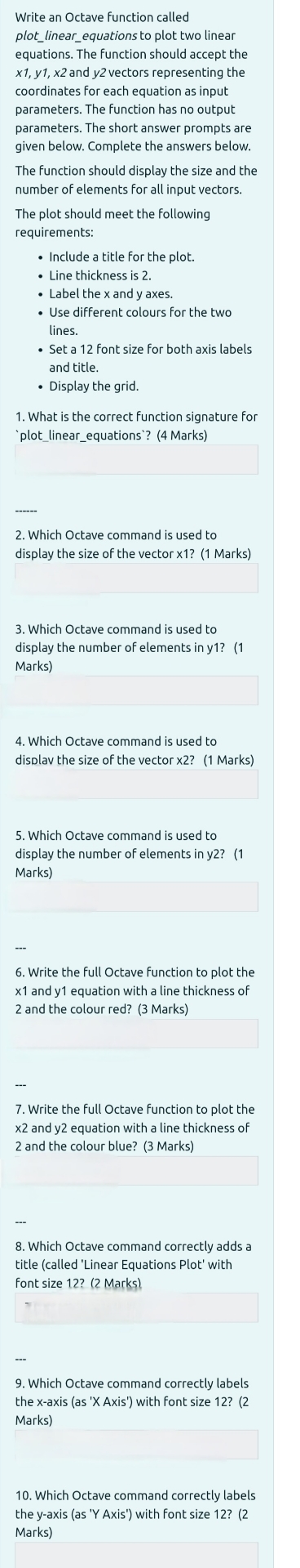 Write an Octave function called plot_linear_equations | Chegg.com