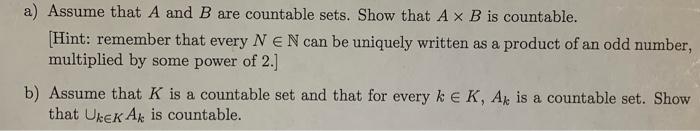 Solved A) Assume That A And B Are Countable Sets. Show That | Chegg.com